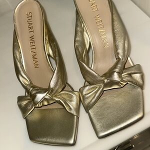 Stuart Weitzman Playa Metallic Gold Mules size 8